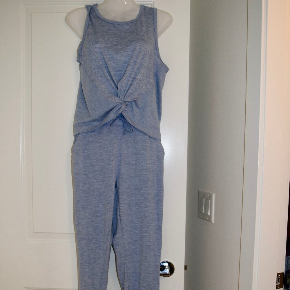90 DEGREE BY REFLEX Blue Front Twist Tank Top And Slim Joggers Set Size S